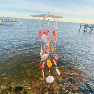 Seashell Wind Chime: Starfish, Sea Urchin, Crystal Beads Nautical Mobile Outdoor or Indoor Beach Home Decoration Ocean Art