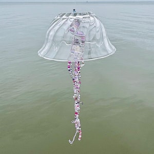 Glass Jellyfish Sun Catcher: Pearl & Crystal Bead Wind Chime