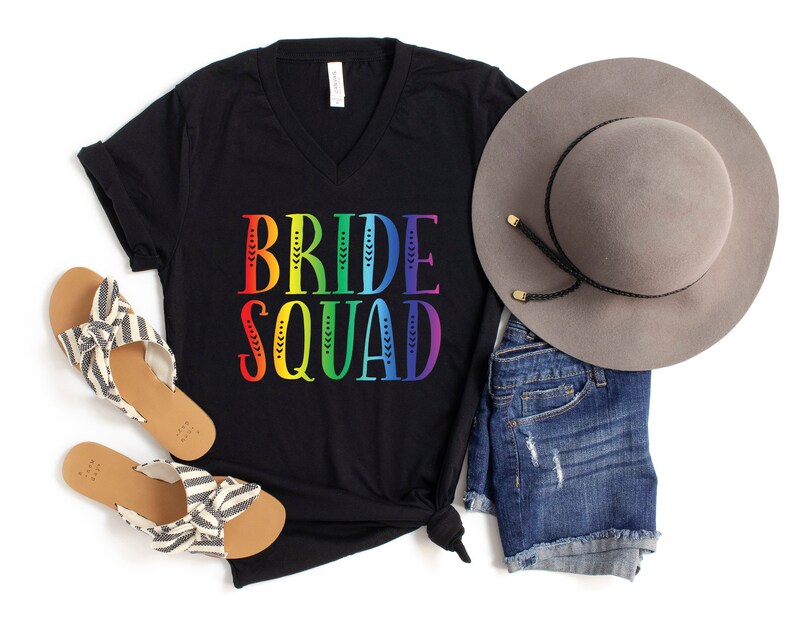 Lesbian Bride V Neck Shirt Lesbian Bride Squad V-Neck Shirt LBGTQ Bachelorette Party TShirt Pride Gifts Lesbian Wedding Shirt