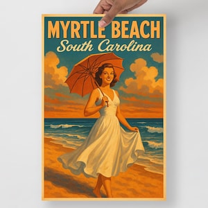 Myrtle Beach Poster | Vintage South Carolina Travel Art Print | Coastal Home Decor & Beach Decor | Photo Paper Poster