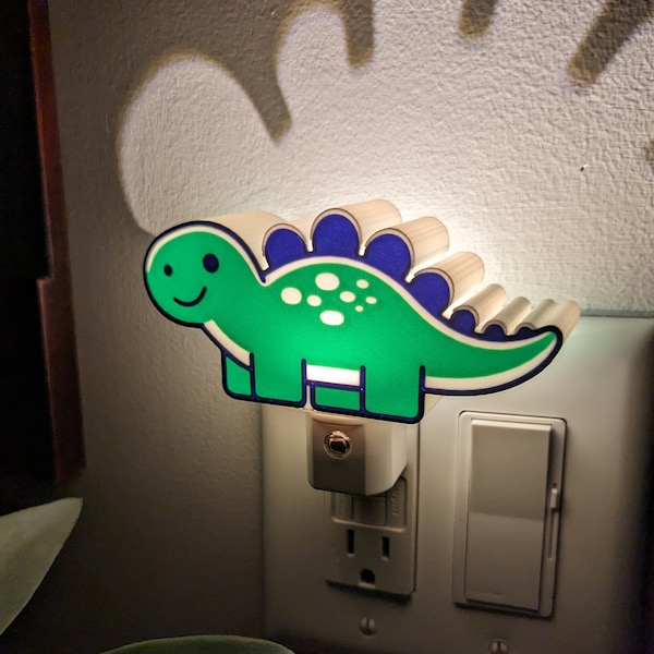 Cute Dinosaur Nightlight - 3D Printed, Stegosaurus LED Lamp for Kids - Perfect New Baby, Children's Bedroom Gift