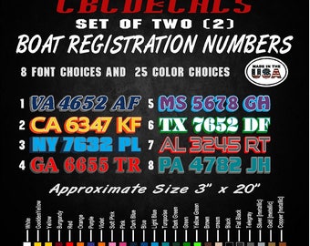 Black Set of 2 Custom Boat Registration Numbers Letters Decal Vinyl 4/" x 20/"