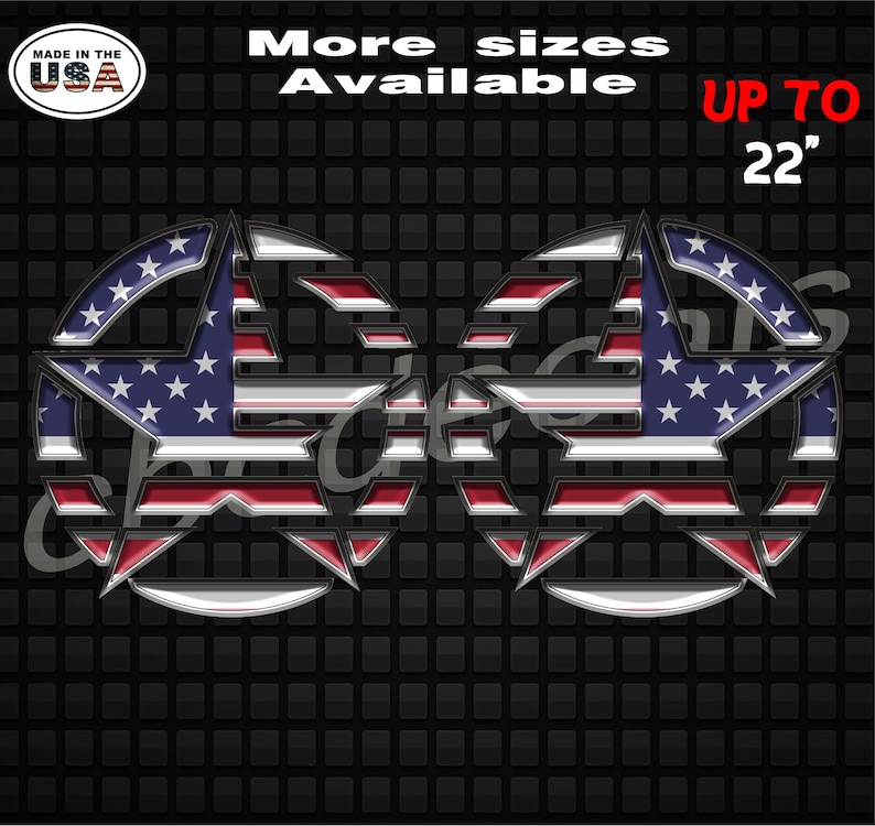 Printed Pair 3D Military Jeep Punisher Star American Flag Decal Sticker