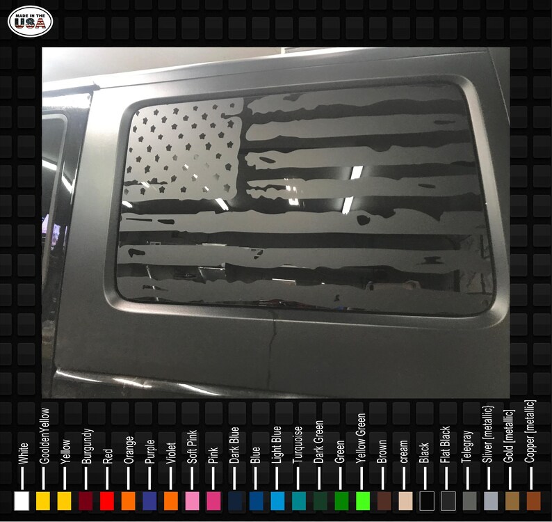 Distressed American Flag 4 Door Jeep Wrangler Unlimited Back Window Weatherproof Vinyl Decal Sticker