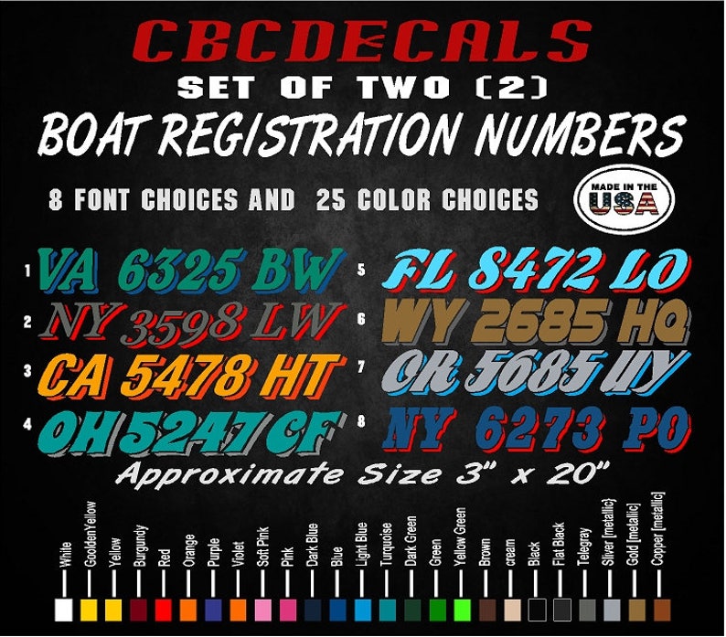 Two Color Custom Boat Registration Numbers Pair / Set of Two Etsy