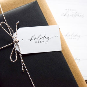 Modern Calligraphy Holiday Hang Tags • Pack of 48 • Perforated Gift Tags for Christmas • by Paper & Pear