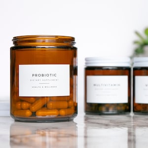 Modern Medicine + Supplement Labels • Water and Oil Resistant • Personalized • by Paper & Pear