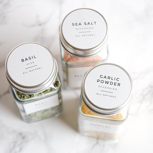 Modern Spice Labels • Water and Oil Resistant • Personalization Available • by Paper & Pear