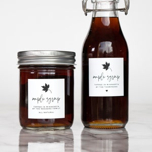 Simple-Script Maple Syrup Labels • Personalized • Water and Oil Resistant • by Paper & Pear