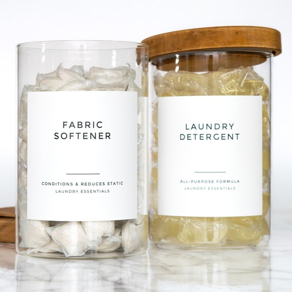 Clean-Modern Laundry Room Essentials Labels • Water and Oil Resistant • Personalization Available • by Paper & Pear