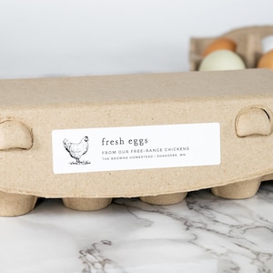 Vintage-Sketch Egg Carton Labels • Personalized • White or Brown Farm and Homestead Labels • by Nest & Note Print Co. (Paper + Pear)