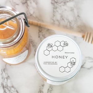 Honeycomb Honey Labels • Personalized • Water and Oil Resistant • by Paper & Pear