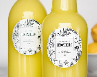 Botanical Limoncello + Liqueur Labels • Custom • Water and Oil Resistant for Professional Packaging • by Paper & Pear