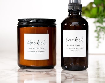 Simple-Script Candle, Bath + Beauty Product Labels • Personalized • Water and Oil Resistant • by Paper & Pear