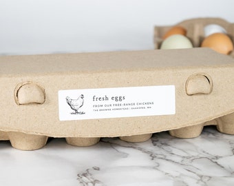 Vintage-Sketch Egg Carton Labels • Personalized • White or Brown Farm and Homestead Labels • by Nest & Note Print Co. (Paper + Pear)