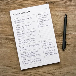 Weekly Meal Plan Notepad • Modern Tear-Off Design • 9" x 6" Minimalist Layout • Magnetic or Padded Option • by Nest & Note Print Co.