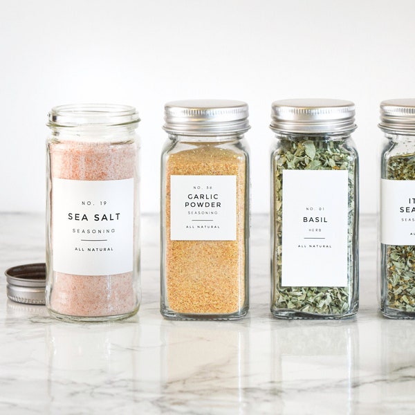 Modern-Numbered Spice Labels • Water and Oil Resistant • Personalization Available • by Nest & Note Print Co. (Paper + Pear)
