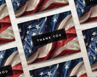 American Flag Thank You Cards • Set of 4, 12, 24, or 48 with Envelopes • Patriotic Notecards • by Nest & Note Print Co.