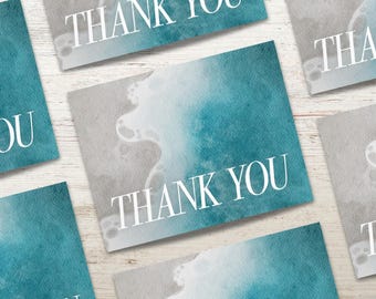 Ocean Thank You Cards • Set of 4, 12, 24, or 48 with Envelopes • Modern Watercolor Design • by Nest & Note Print Co.