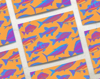 Funky Fish Blank Note Cards • Set of 4, 12, 24, or 48 with Envelopes • Colorful, Retro, Pop Art Design • by Nest & Note Print Co.