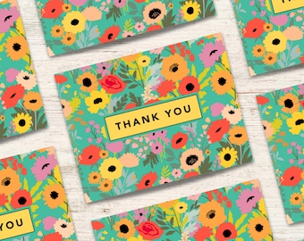 Meadow Medley Thank You Cards • Set of 4, 12, 24, or 48 with Envelopes • Wildflower Design • Blank Inside • by Nest & Note Print Co.