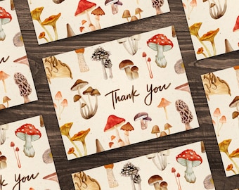 Mushroom Thank You Cards • Set of 4, 12, 24, or 48 with Envelopes • Blank Inside • by Nest & Note Print Co.