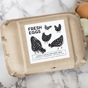 Happy Hens Egg Carton Labels • Personalized • White or Brown Farm and Homestead Labels • by Paper & Pear