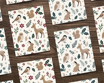 Winter Woodland Blank Note Cards • Set of 4, 12, or 24 with Envelopes • Holiday Animal Stationery by Nest & Note Print Co.