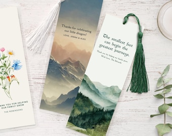 Personalized Baby Shower Favor Bookmarks • Custom Tassel Colors and Laminated Finish Available • Nest & Note Print Co.
