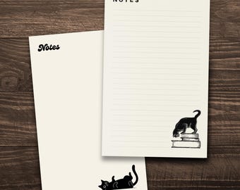 Cat Notepads • Retro and Bookish Library Cat Designs • 5" x 8” Cream Paper Memo Pads • by Nest & Note Print Co.