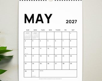 Bold-Block Wall Calendar • Black or Multi-Color • 2026-2027 16-Month Academic Year • Vertical Design with Holidays • by Nest & Note