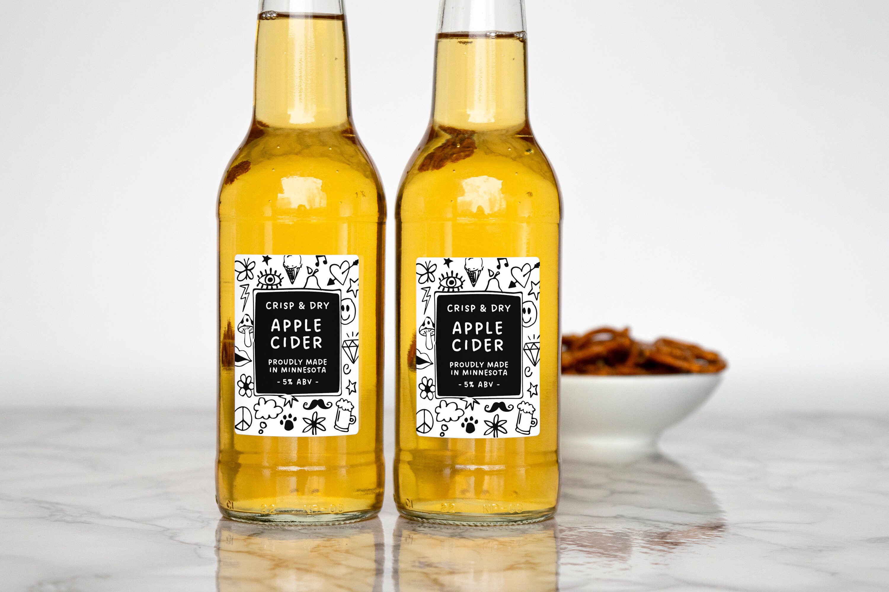 Retro-doodle Hard Cider, Apple Juice + Wine Labels • Neon Color Options ...