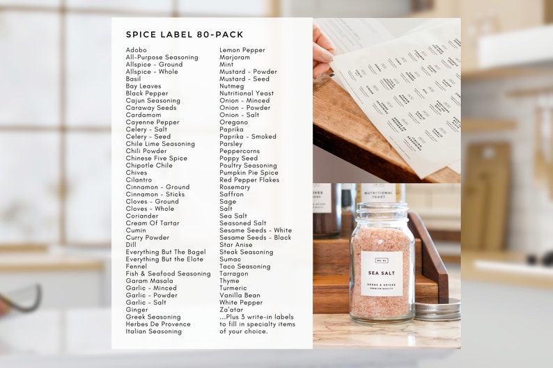 Modern-Block White Spice Labels Water and Oil Resistant Stickers Personalization Available by Paper & Pear image 3