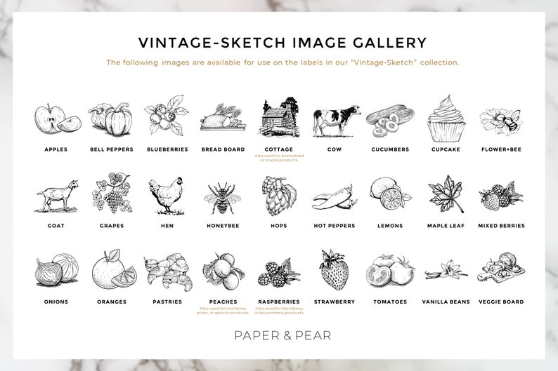 Vintage-Sketch Baked Goods Labels Personalized Water and Oil Resistant by Paper & Pear image 8