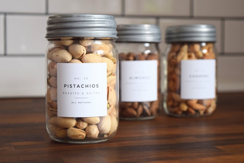 Modern-Numbered Pantry Labels • Water and Oil Resistant • Personalization Available • by Nest & Note Print Co. (Paper + Pear) 1.8" Square White