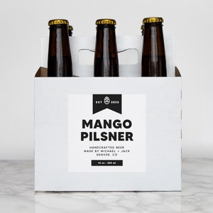 Block Banner Beer Labels Water and Oil Resistant Personalization Available by Paper & Pear 4" Square White