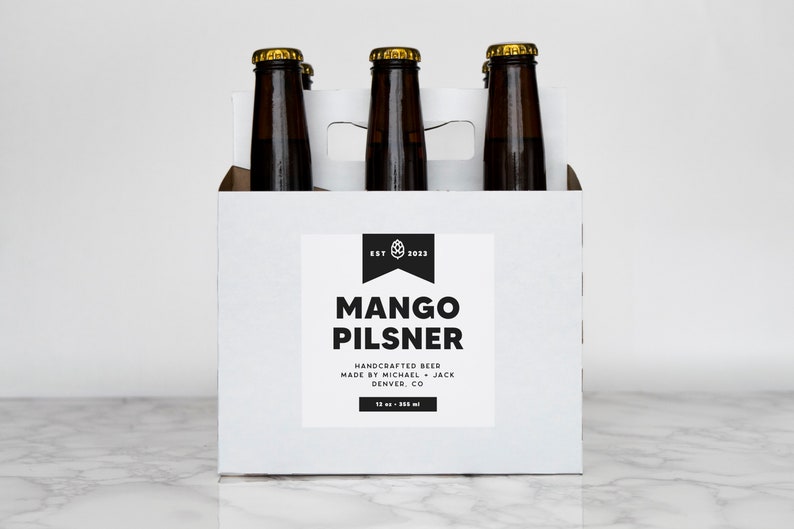 Block Banner Beer Labels Water and Oil Resistant Personalization Available by Paper & Pear 4" Square White