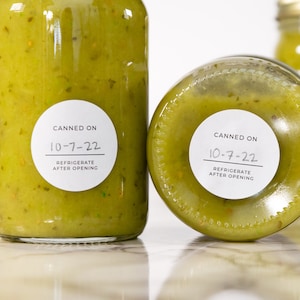 Canned On Labels • Refrigerate After Opening • Pack of 48 • 1.25&quot; Round Stickers • Easy to Remove • by Nest & Note Print Co. (Paper + Pear)