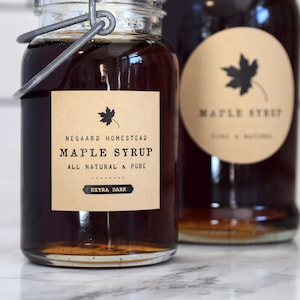 Farmhouse Maple Syrup Labels • Custom • Water and Oil Resistant for Professional Packaging • by Paper & Pear