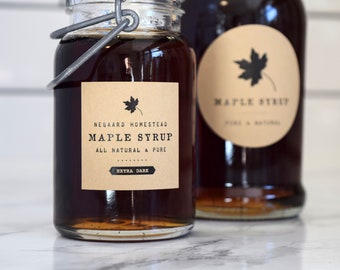 Farmhouse Maple Syrup Labels • Custom • Water and Oil Resistant for Professional Packaging • by Paper & Pear