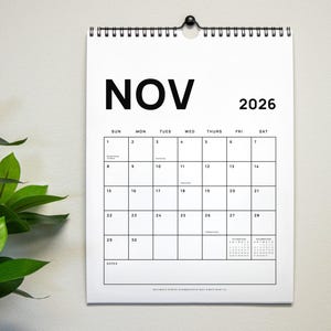 Bold-Block Wall Calendar • Black or Multi-Color • 2026 14-Month Vertical Design with Holidays • Wire-bound or Unbound • by Nest & Note