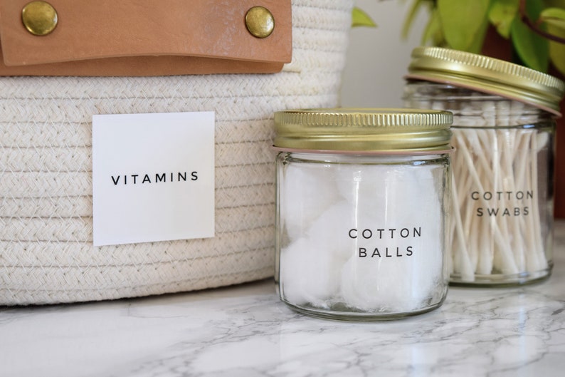 Modern Bath /& Linen Closet Labels \u2022 Customization Available \u2022 Water and Oil Resistant for Durable Home Organization