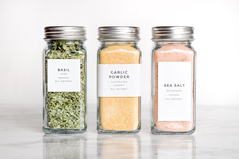 Modern Spice Labels • Water and Oil Resistant • Personalization Available • by Paper & Pear 