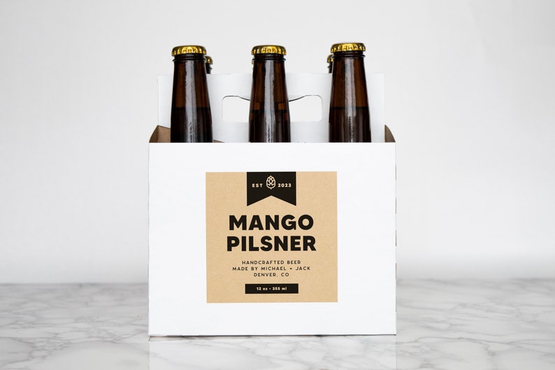 Block Banner Beer Labels Water and Oil Resistant Personalization Available by Paper & Pear 4" Square Brown