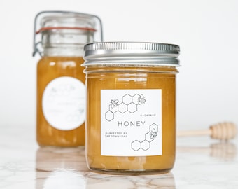 Honeycomb Honey Labels • Personalized • Water and Oil Resistant • by Paper & Pear