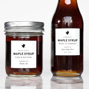 Retro-Block Maple Syrup Labels • Personalized • Water and Oil Resistant • by Paper & Pear