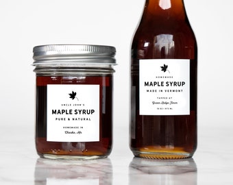 Retro-Block Maple Syrup Labels • Personalized • Water and Oil Resistant • by Paper & Pear