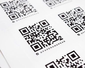 40 Custom QR Code Labels • Personalized Stickers with Your URL + Text + Icon • Durable, Water and Oil Resistant • by Paper & Pear