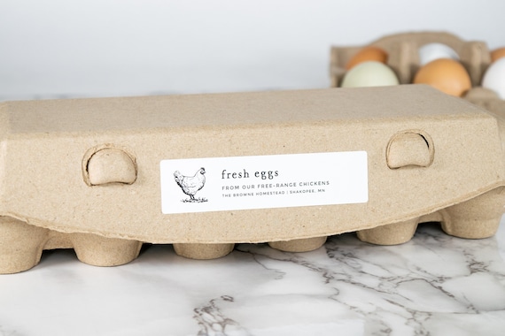 Vintage-Sketch Egg Carton Labels • Personalized • White or Brown Farm and Homestead Labels • by Nest & Note Print Co. (Paper + Pear)