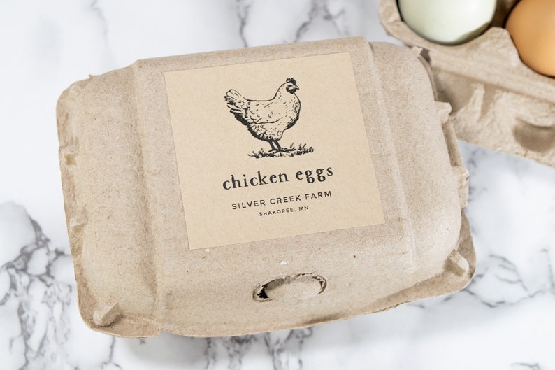 Vintage-Sketch Egg Carton Labels • Personalized • White or Brown Farm and Homestead Labels • by Nest & Note Print Co. (Paper + Pear) 2.8" Square Brown